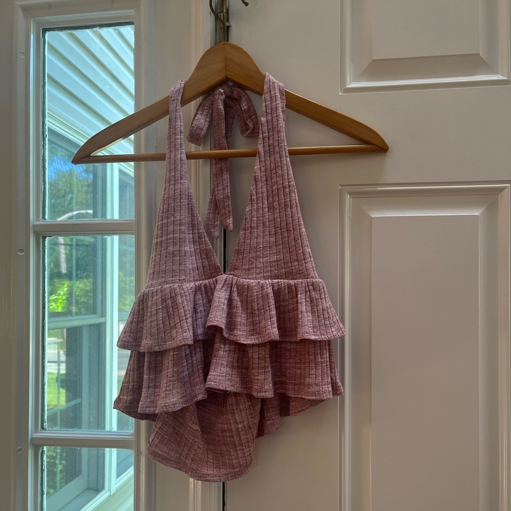 Rusty Pink Halter Deep Neck Top
